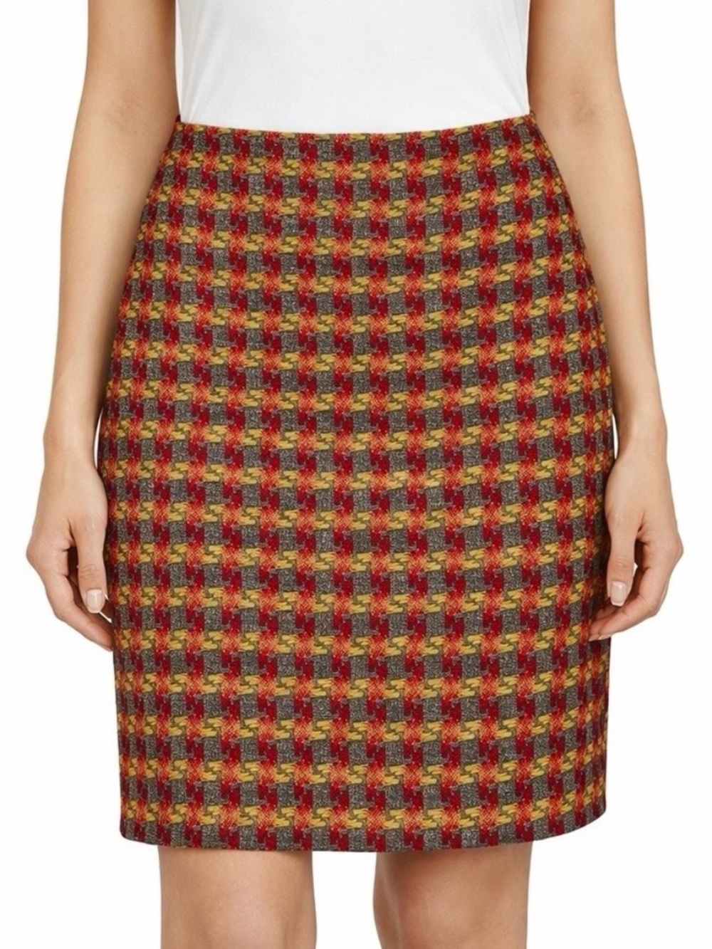 J.McLaughlin multicolor vintage houndstooth pattern tweed wool pencil skirt 0